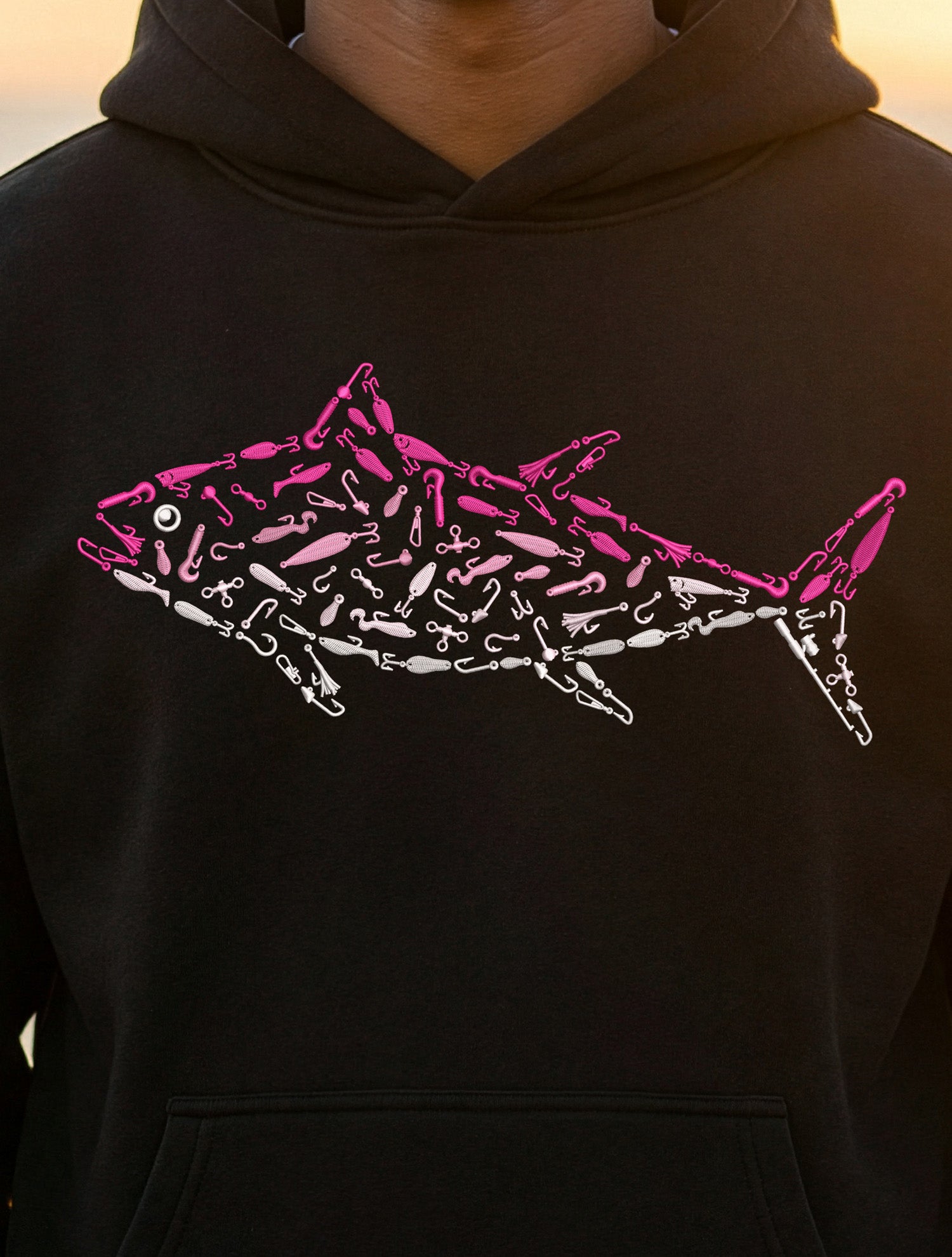 PREMIUM EMBROIDERED PINK TUNA RELAXED HOODIE
