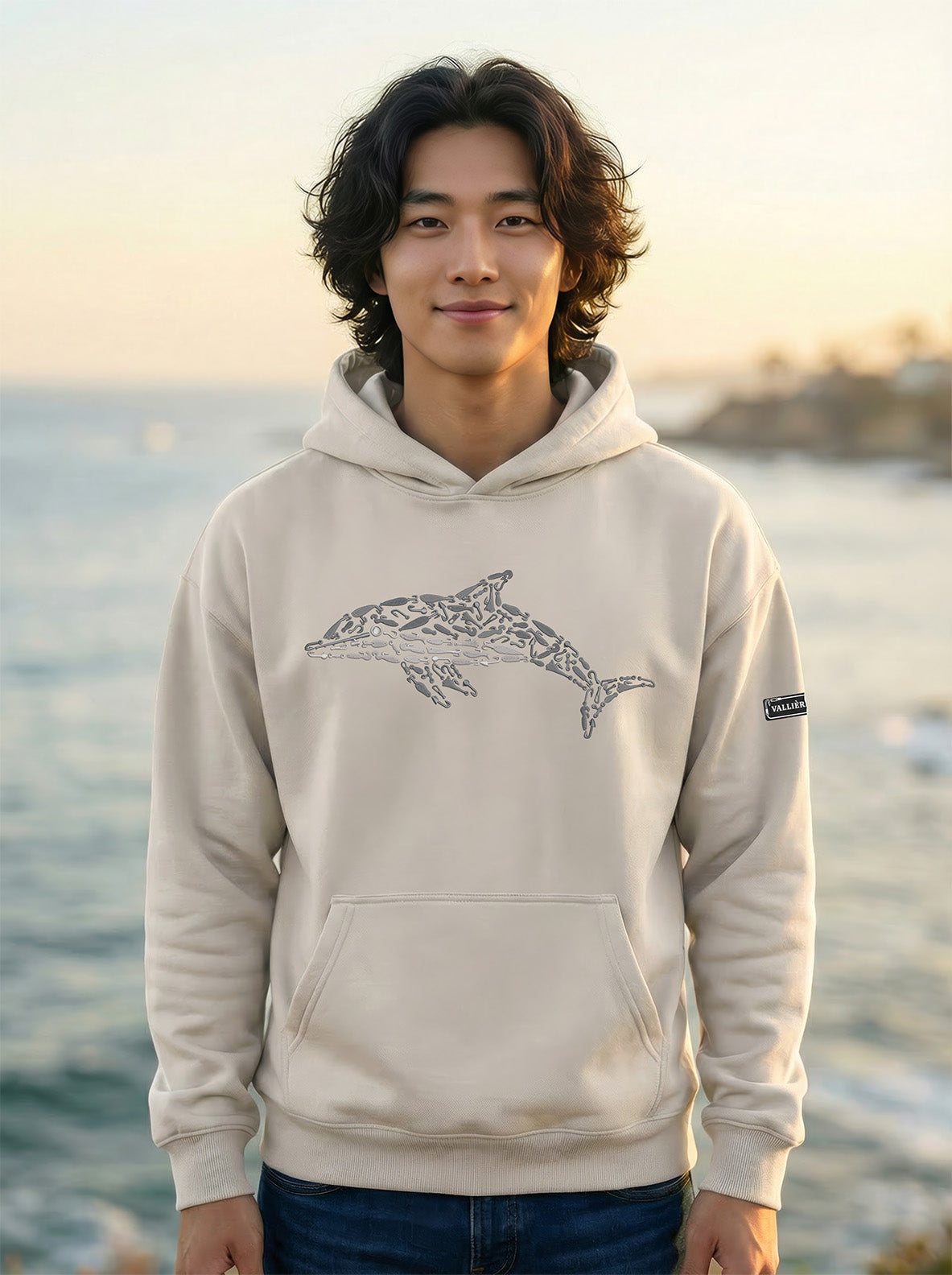 Premium Embroidered Dolphin Relaxed Hoodie