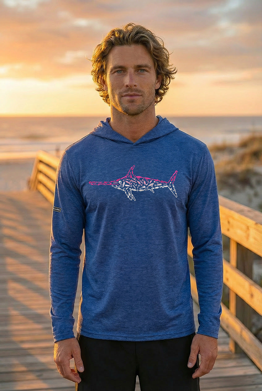 Ultra-Soft Tri-Blend Pink Swordfish Wicking Hoodie