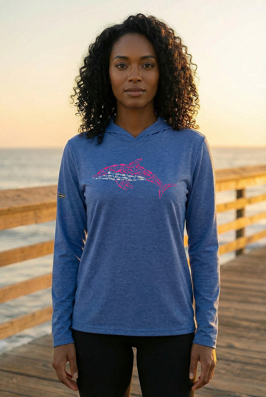 Ultra-Soft Tri-Blend Pink Dolphin Wicking Hoodie