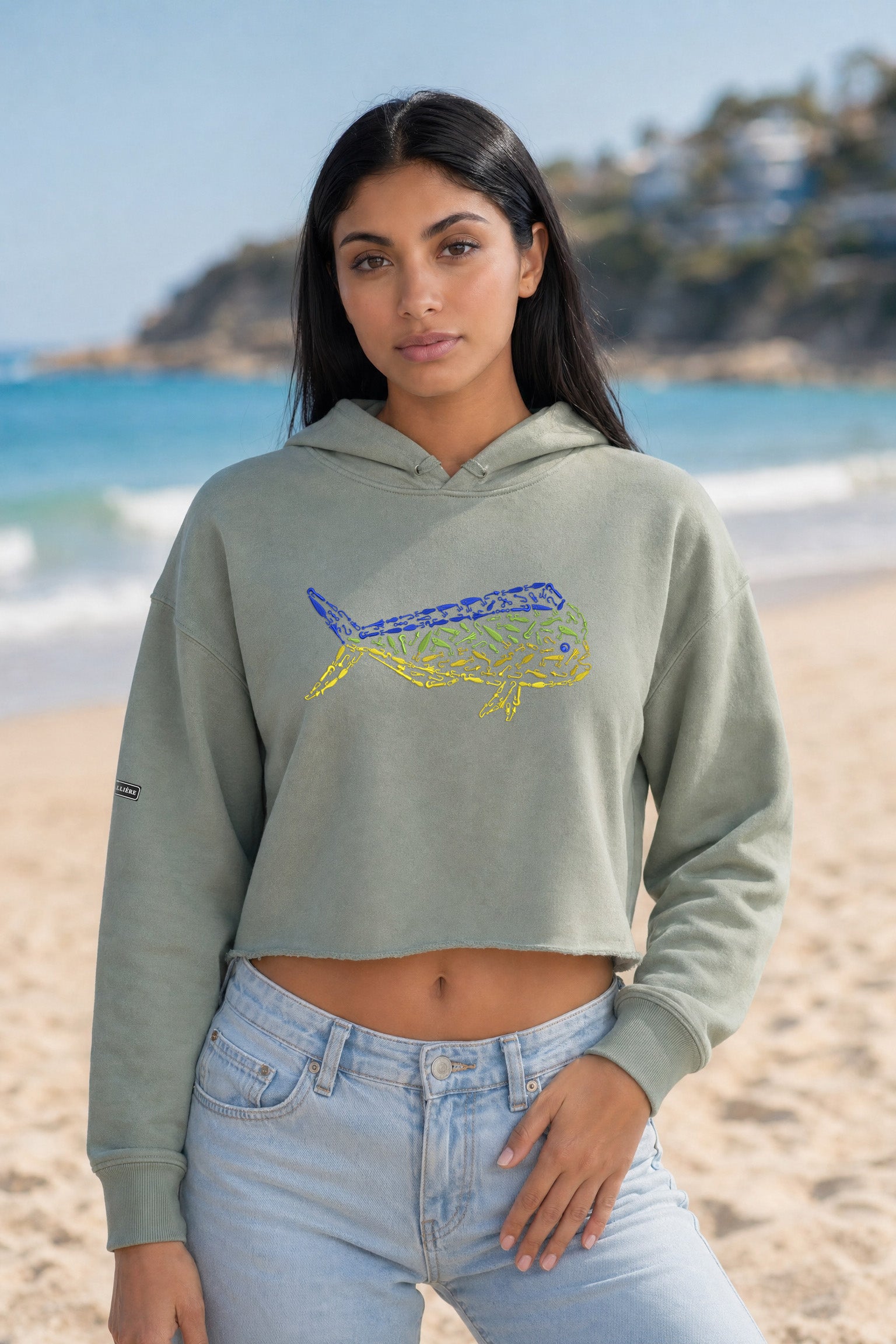 Embroidered Women's Mahi Mahi Crop Hoodie