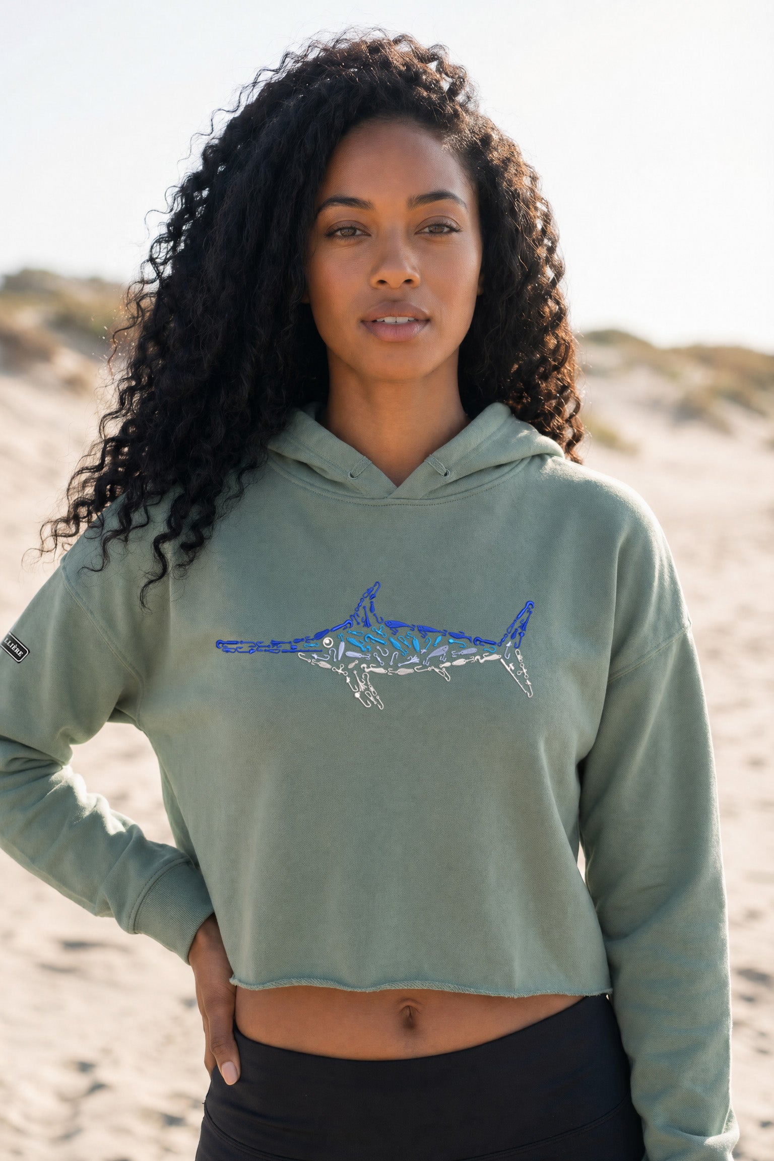 Embroidered Women's Swordfish Crop Hoodie
