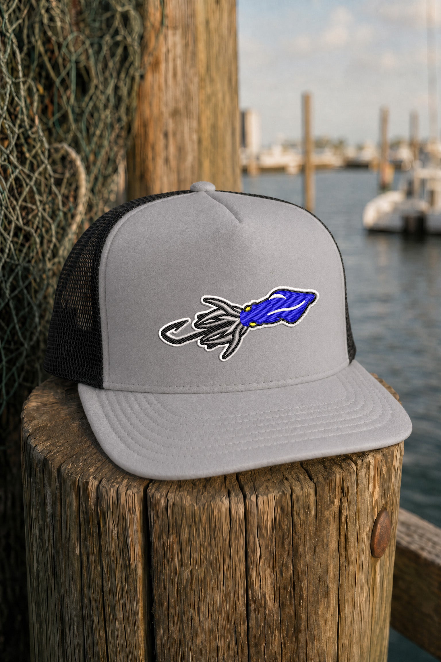 Embroidered Squid Lure Foam Front Trucker Hat