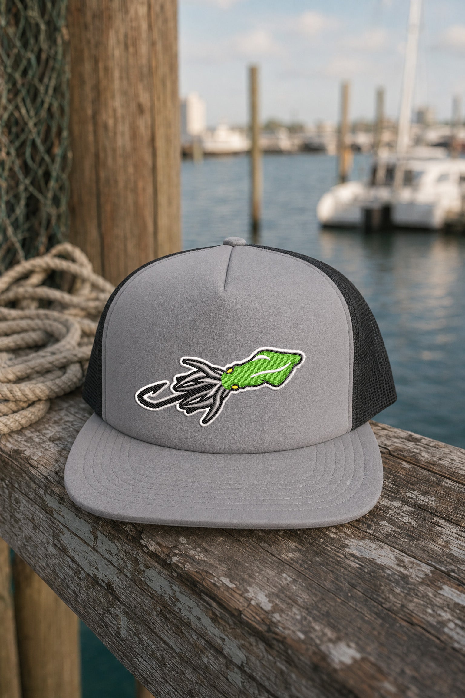 Embroidered Squid Lure Foam Front Trucker Hat