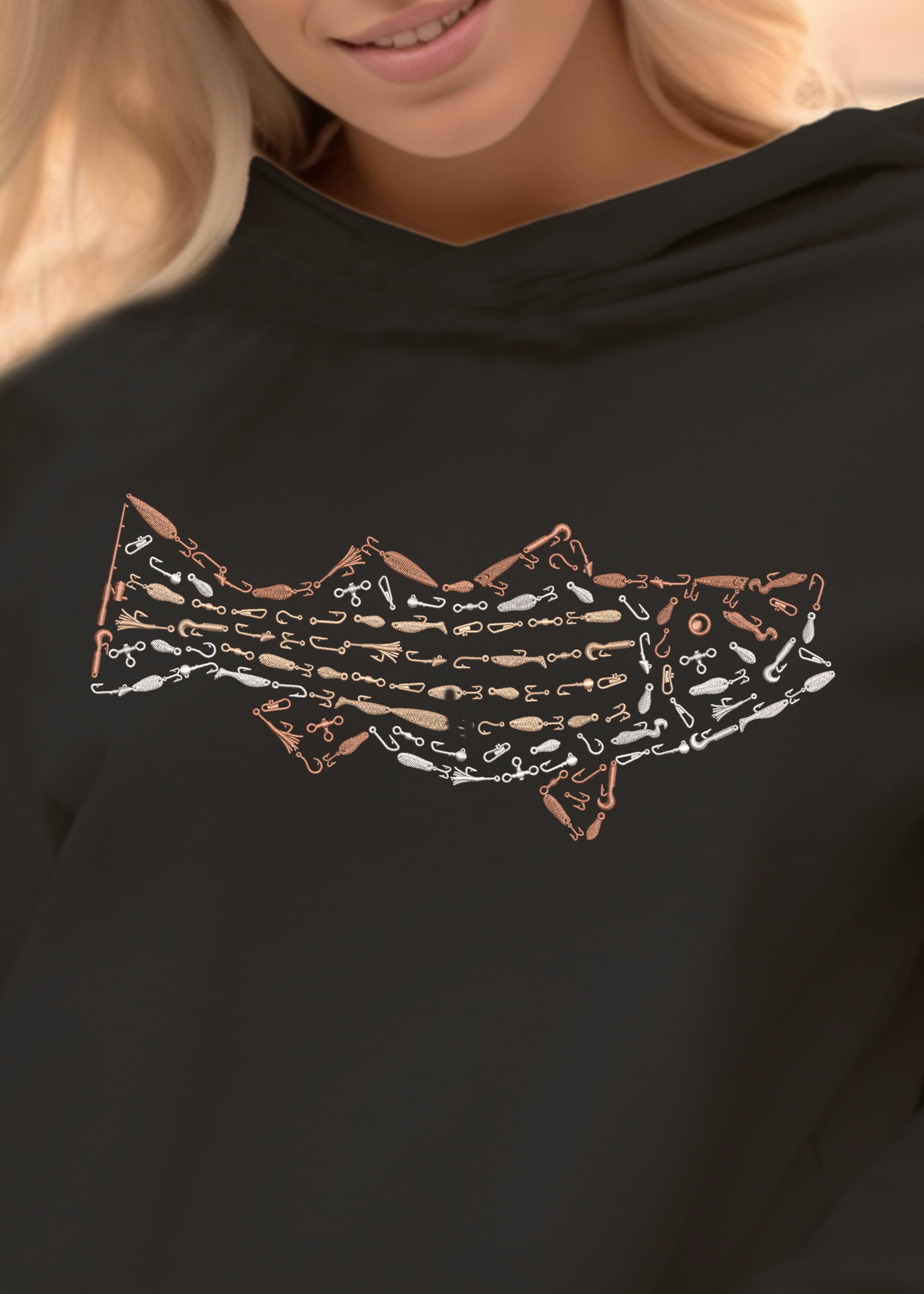 Embroidered Women's Striped Bass Crop Hoodie