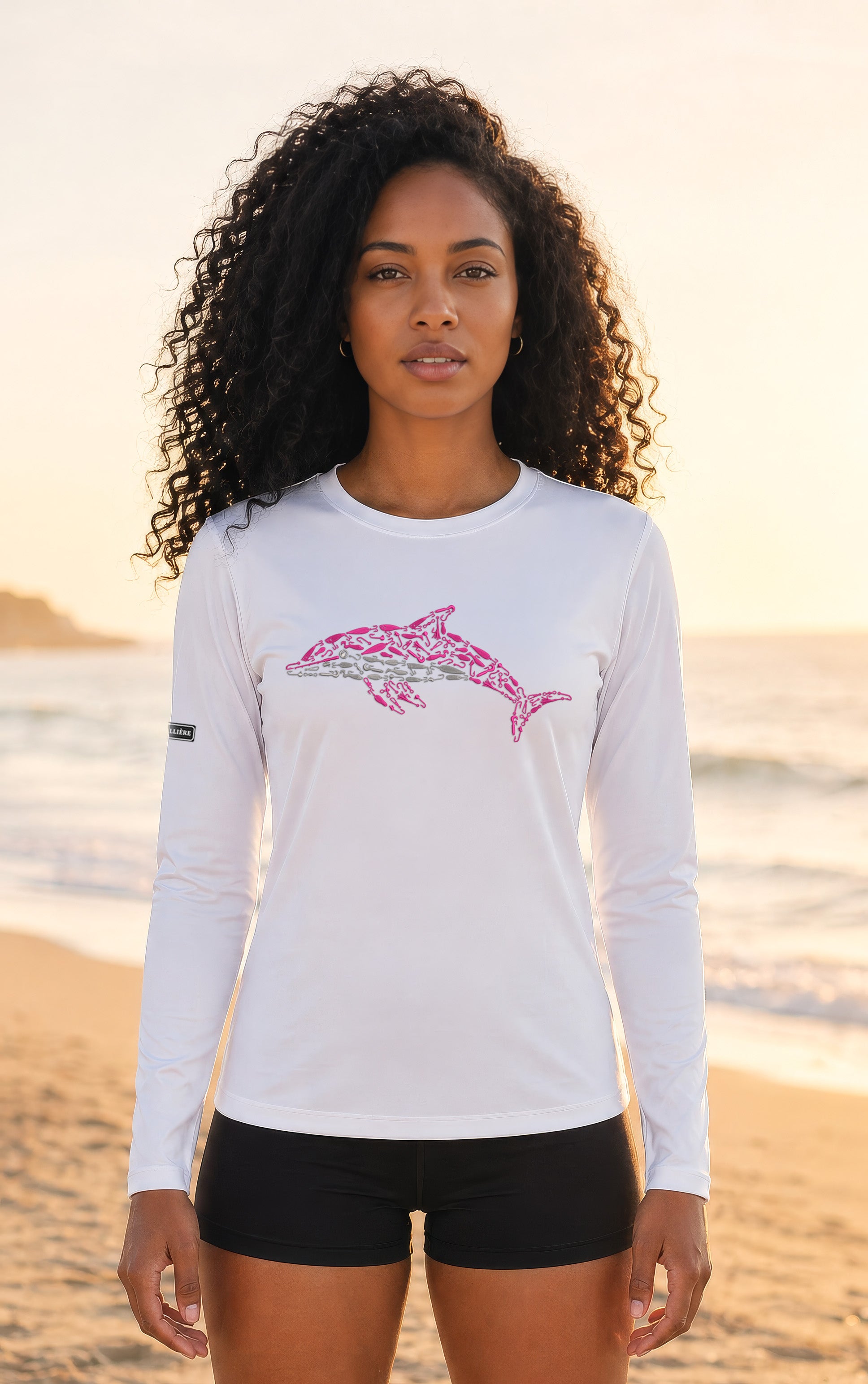 Womens Pink Dolphin Lightweight Wicking UV Pro LS Tee