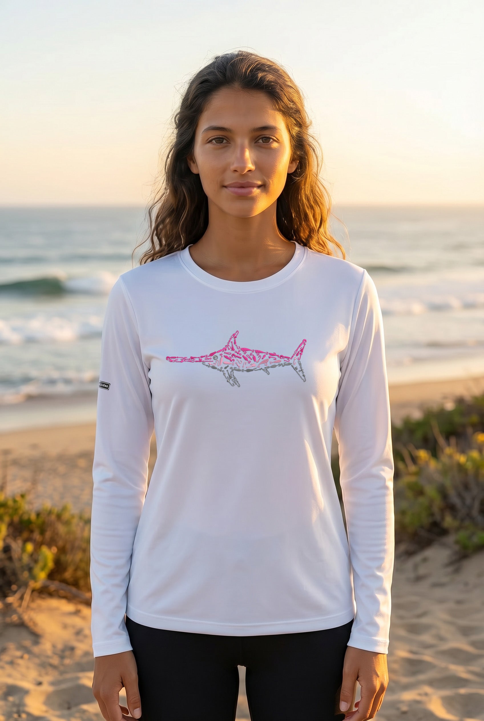 Womens Pink Swordfish Lightweight Wicking UV Pro LS Tee