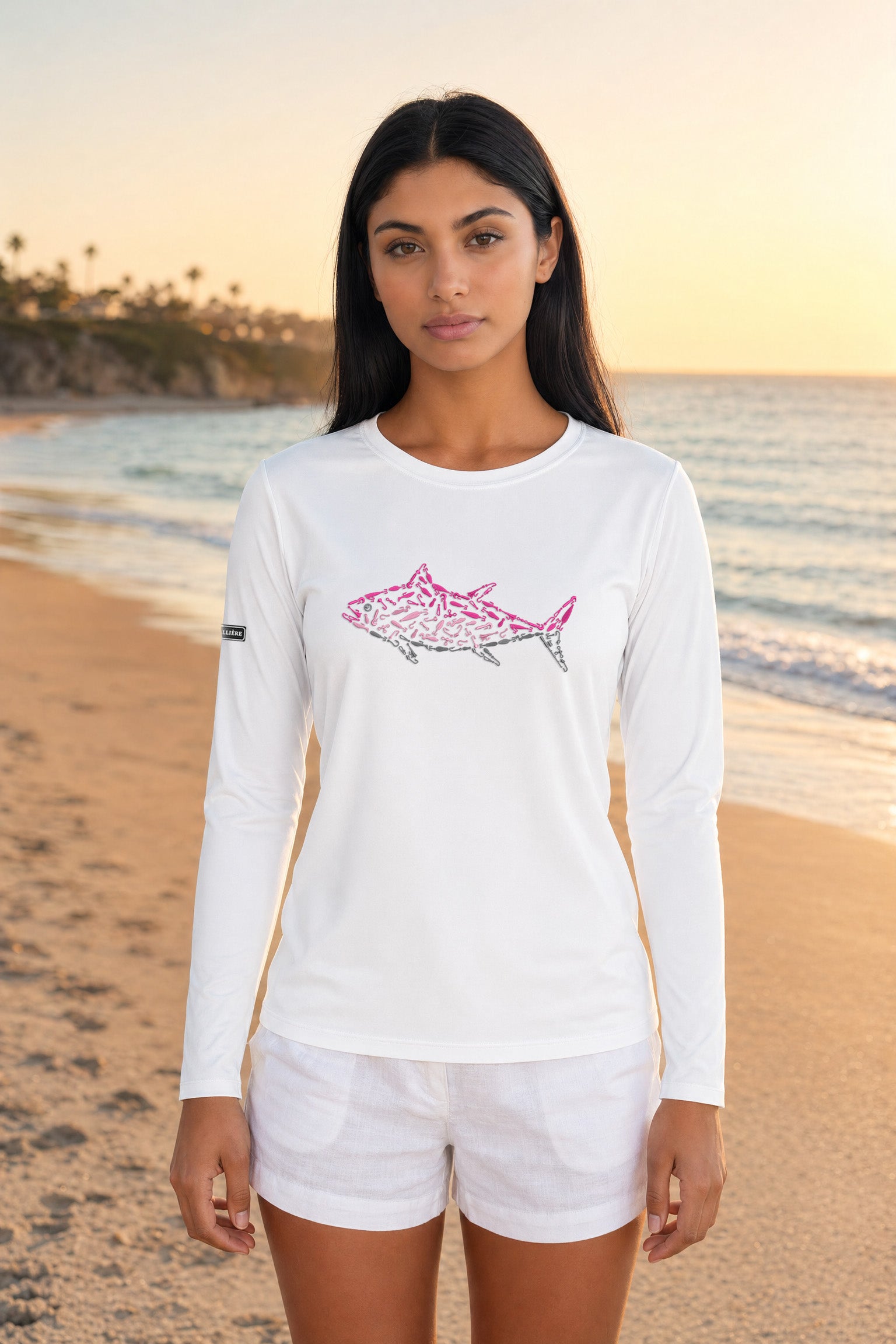 Womens Pink Tuna Lightweight Wicking UV Pro LS Tee