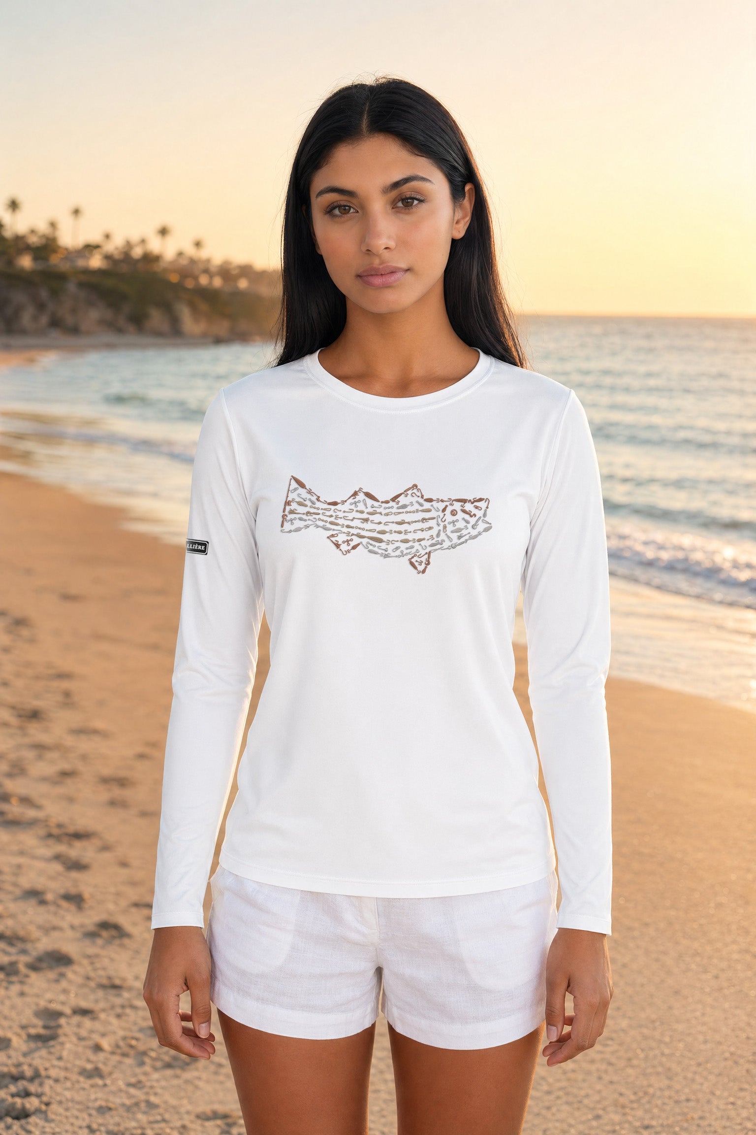 Womens Striped Bass Lightweight Wicking UV Pro LS Tee