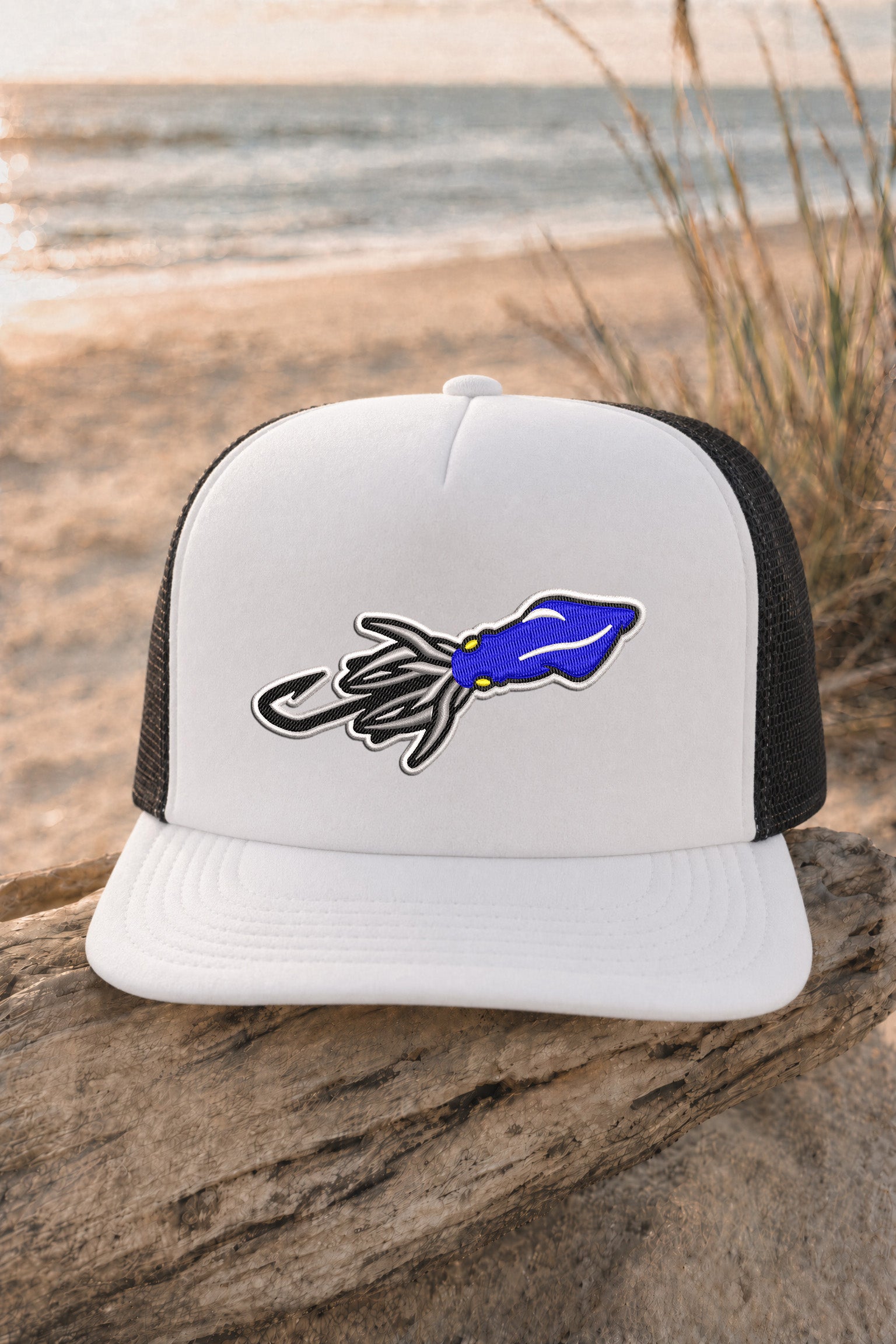 Embroidered Squid Lure Foam Front Trucker Hat