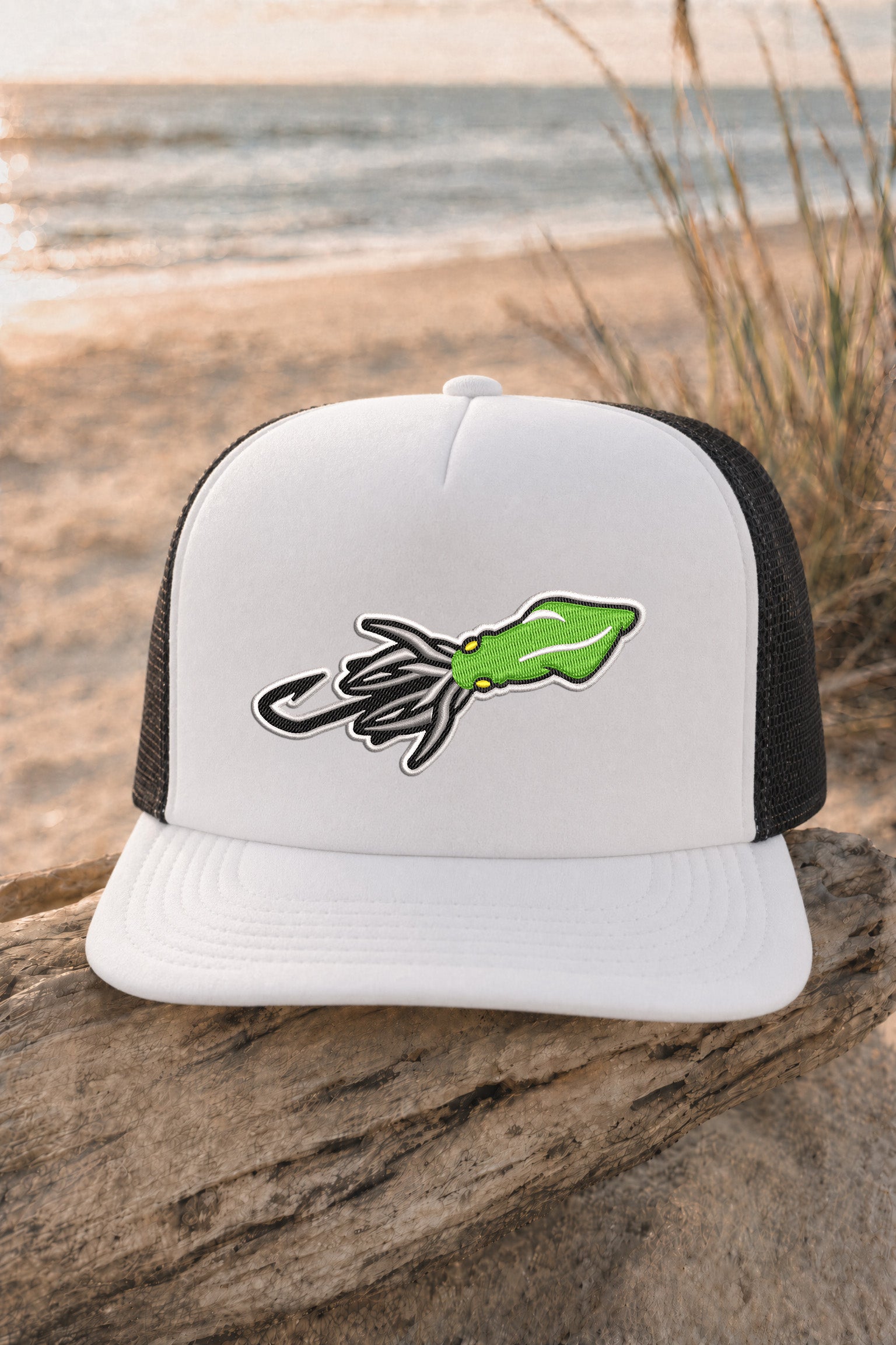 Embroidered Squid Lure Foam Front Trucker Hat