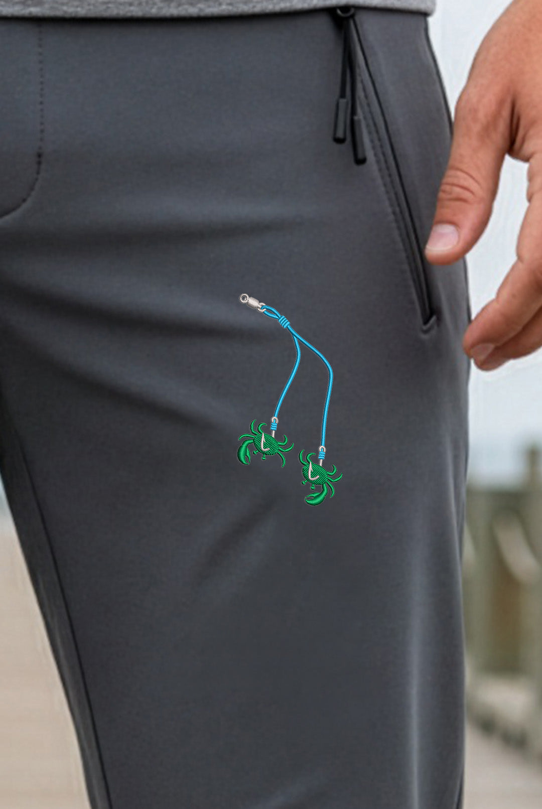 Embroidered "Snafu Rig & Green Crab" Moisture Wicking Jogger (with Zipper Pockets)