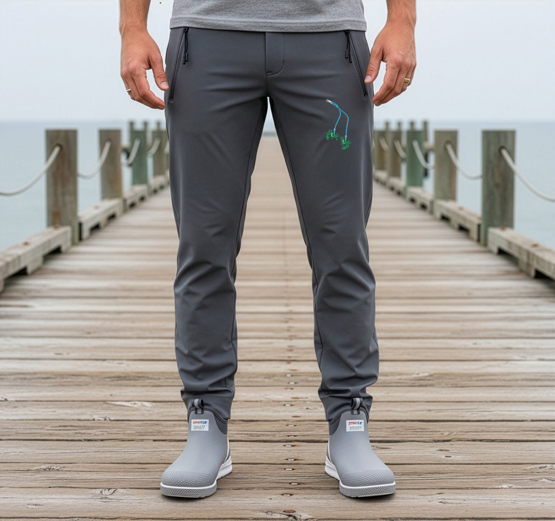 Embroidered "Snafu Rig & Green Crab" Moisture Wicking Jogger (with Zipper Pockets)