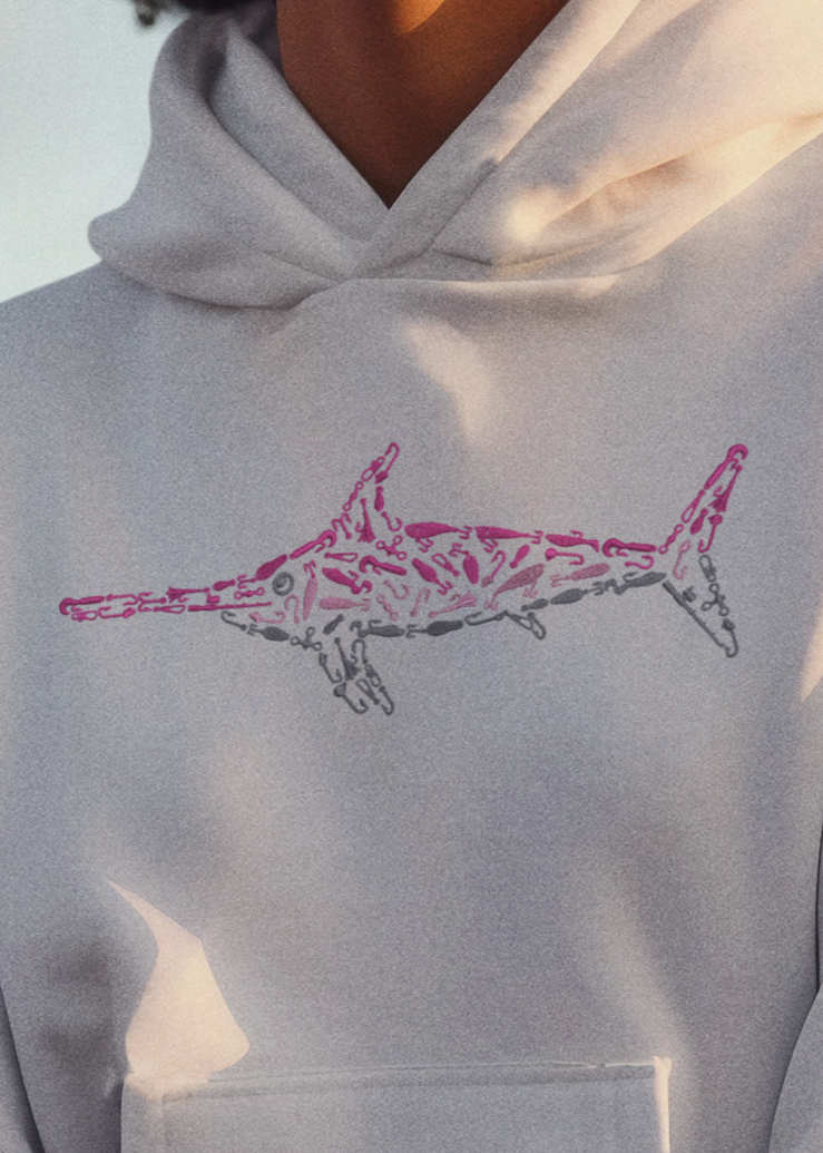 PREMIUM EMBROIDERED PINK SWORDFISH RELAXED HOODIE