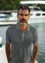 Man wearing the Hook & Line ChromaSoft piqué polo
